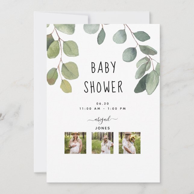 Modern Photo Collage Greenery Baby Shower Invitation (Front)