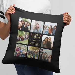 Modern photo collage happy 21st birthday cushion