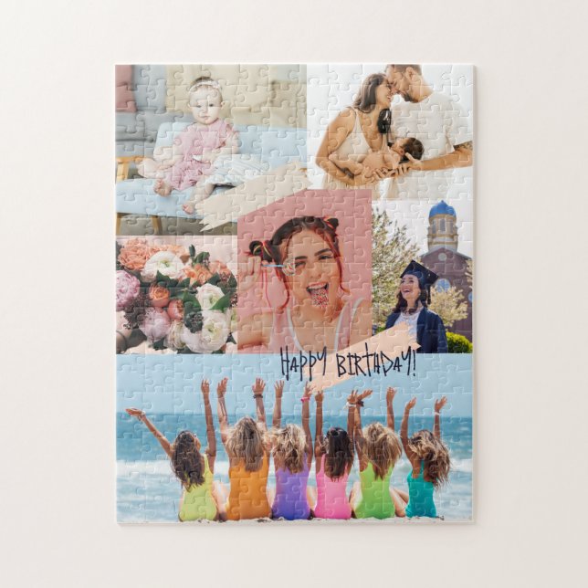 Modern photo collage Happy birthday Cute Jigsaw Puzzle (Vertical)