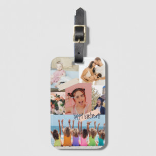Modern photo collage Happy birthday Cute Luggage Tag