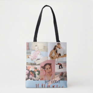 Modern photo collage Happy birthday Cute Tote Bag