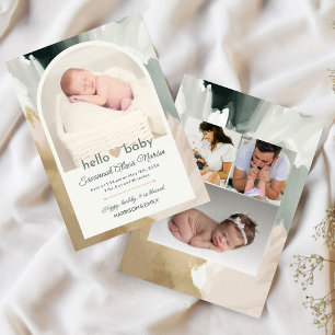 Modern Photo Collage Hello Baby Birth Announcement