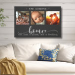 Modern Photo Collage Home Not Just a Place Canvas Print<br><div class="desc">This stunning canvas wall art features a beautiful three-frame photo collage showcasing cherished memories, adorned with the heartfelt message, "Home, Not Just a Place, But a Feeling." The elegant black and white design, combined with exquisite script and print typography, creates a sophisticated and enduring piece that will complement any interior...</div>
