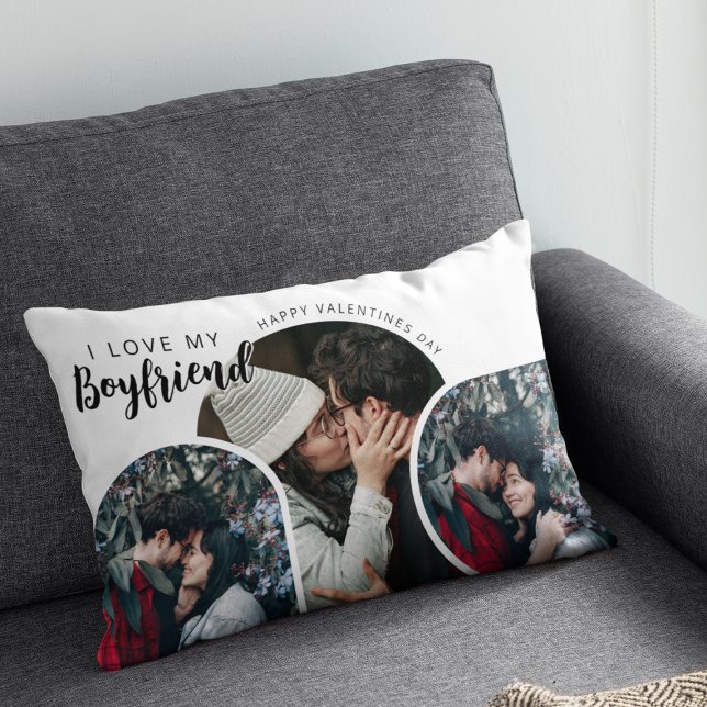 Modern photo collage I love My Boyfriend Decorative Cushion (Creator Uploaded)