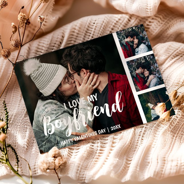Modern photo collage I love My Boyfriend Holiday Card (Creator Uploaded)