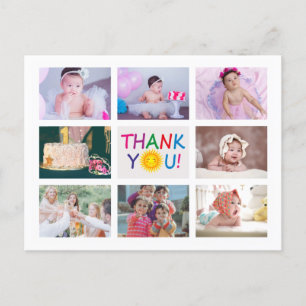Modern Photo Collage Kids Birthday Thank You Postcard