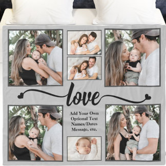 Modern Photo Collage Love Heart Custom Text Colour Fleece Blanket
