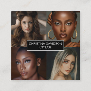 Modern photo collage Makeup artist stylist Square Business Card