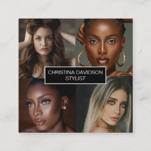 Modern photo collage Makeup artist stylist Square Square Business Card