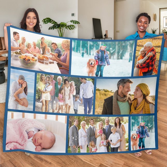 Modern Photo Collage Masonry Style Blue Fleece Blanket (Creator Uploaded)
