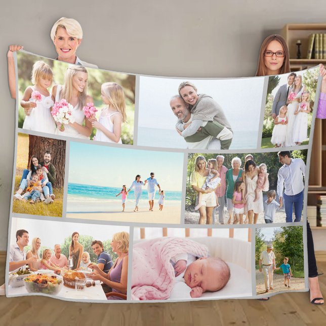 Modern Photo Collage Masonry Style Grey Fleece Blanket (Creator Uploaded)
