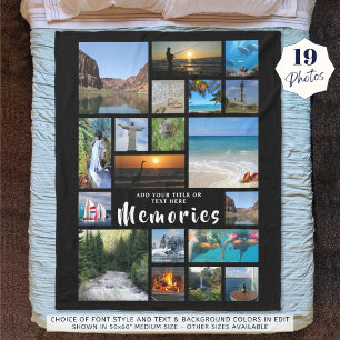 Modern Photo Collage MEMORIES Black Fleece Blanket
