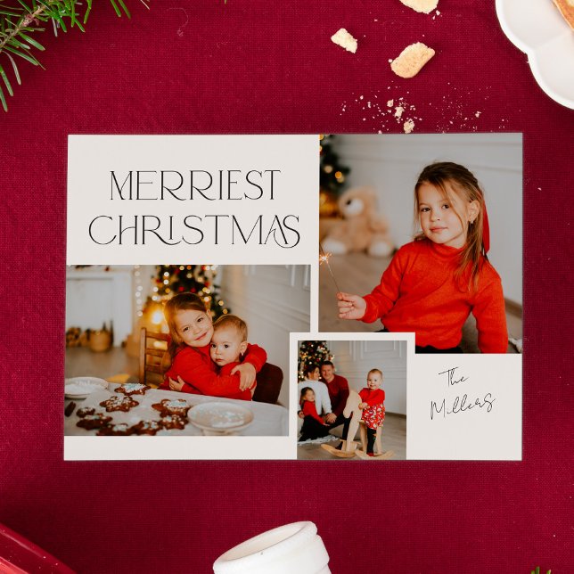 Modern Photo Collage Merriest Christmas Holiday Card (Creator Uploaded)