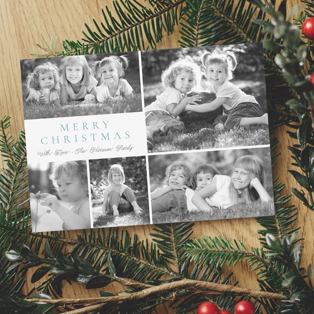 Modern Photo Collage Merry Christmas Flat Holiday (Modern Photo Collage Merry Christmas Flat Holiday Card)