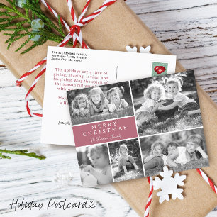 Modern Photo Collage Merry Christmas Holiday Postcard