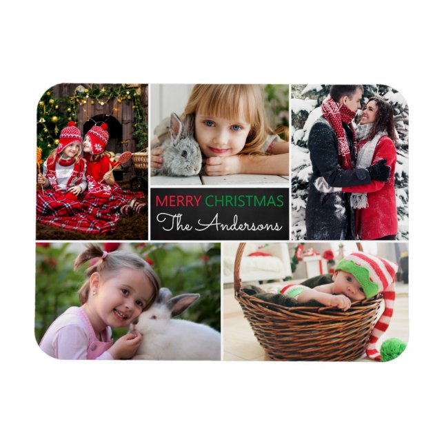 Modern Photo Collage Merry Christmas Magnet (Horizontal)