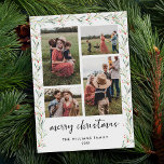 Modern Photo Collage Minimal Christmas Botanical Holiday Card<br><div class="desc">Create your own personalised holiday card with four photo collage in a minimalist design with modern calligraphy script typography.</div>