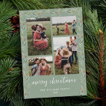 Modern Photo Collage Minimal Christmas Botanical Holiday Card<br><div class="desc">Create your own personalised holiday card with four photo collage in a minimalist design with modern calligraphy script typography.</div>