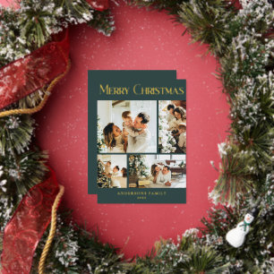 Modern Photo Collage Minimal Green Merry Christmas