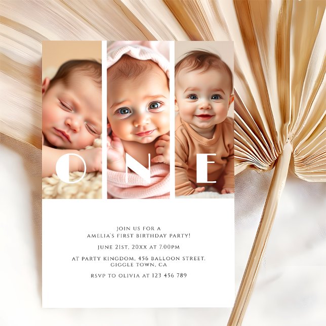 Modern Photo Collage Minimalist 1st Birthday Party Invitation (Creator Uploaded)