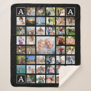 Modern Photo Collage Monogram Black Sherpa Blanket