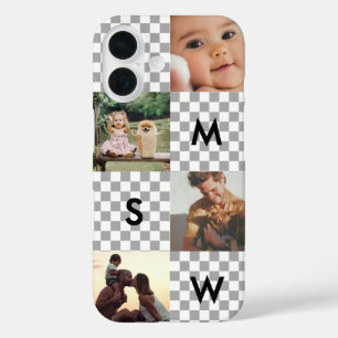 Modern Photo Collage Monogram Chequerboard iPhone 16 Case