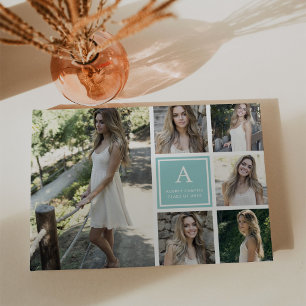 Modern Photo Collage & Monogram Graduation Guest Book