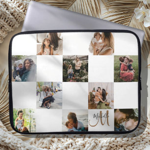 Modern Photo Collage & Monogram Laptop Sleeve