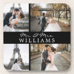 Modern Photo Collage Monogram Newlyweds Black Coaster<br><div class="desc">Celebrate your recent marriage with this 4 photo,  monogrammed design.</div>
