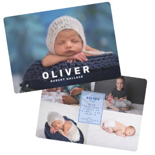 Modern Photo Collage Newborn Baby Boy Birth Announ Announcement