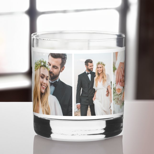 Modern Photo Collage Newlywed Wedding Keepsake Whiskey Glass (Creator Uploaded)