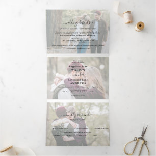 Modern Photo Collage Overlay 3 in 1 Wedding Tri-Fold Invitation