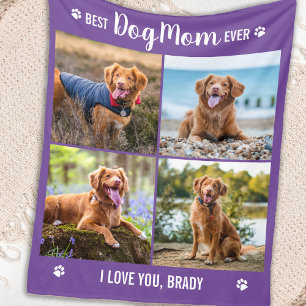 Modern Photo Collage Personalised DOG MOM Pictures Fleece Blanket