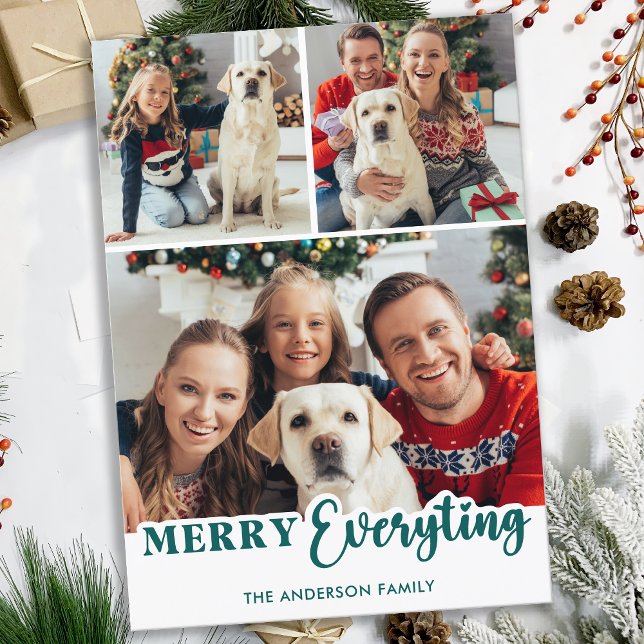 Modern Photo Collage Personalised Merry Everything Holiday Card (Creator Uploaded)