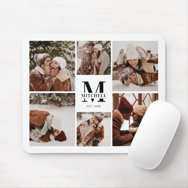 Modern Photo Collage Personalised Monogram Gift Mouse Pad (With Mouse)