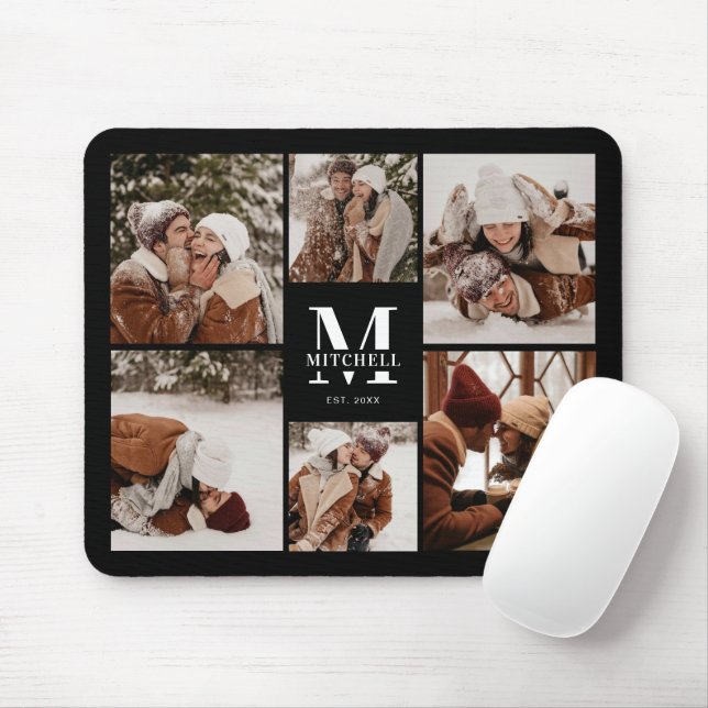 Modern Photo Collage Personalised Monogram Gift Mouse Pad (With Mouse)