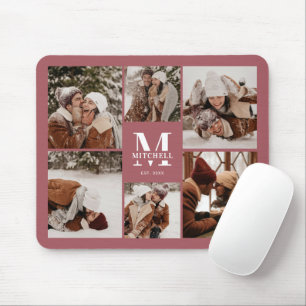 Modern Photo Collage Personalised Monogram Pink Mouse Pad