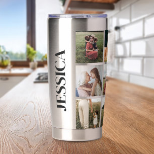 Modern Photo Collage Personalised Name Insulated Tumbler