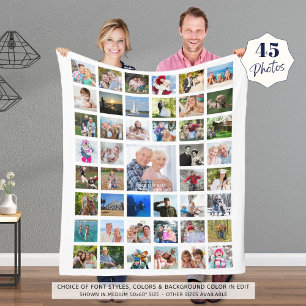 Modern Photo Collage Personalised White Fleece Blanket