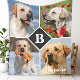 Modern Photo Collage Pet Dog Personalised Monogram Fleece Blanket