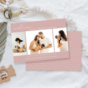 Modern Photo Collage Pink Birth Announcement