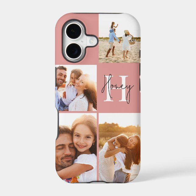 Modern photo collage pink initial monogram (Back)