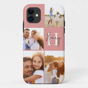 Modern photo collage pink initial monogram Case-Mate iPhone case