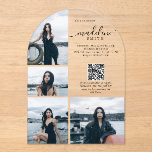 Modern Photo Collage QR code Graduation Party Acrylic Invitations