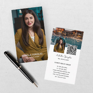 Modern Photo Collage Real Estate Agent QR Code Business Card