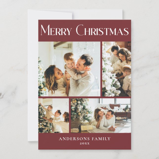 Modern Photo Collage Red Christmas Holiday Card (Front)