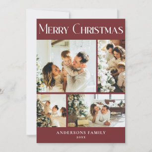 Modern Photo Collage Red Christmas Holiday Card
