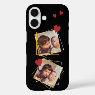 Modern Photo Collage Red Hearts and Squares iPhone 16 Case