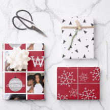 Modern Photo Collage Red Silver Snowflakes