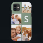 Modern photo collage sage green initial monogram Case-Mate iPhone case<br><div class="desc">Modern photo collage sage green initial monogram design. A modern design multi photo design. Change the colour to customise. Part of a collection.</div>